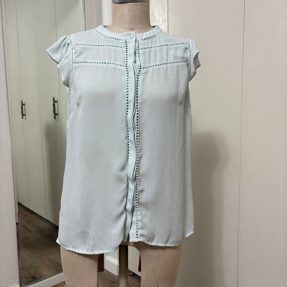 Maison Jules Women’s Mint Green Short Sleeve Button Down Blouse Medium - Picture 1 of 6
